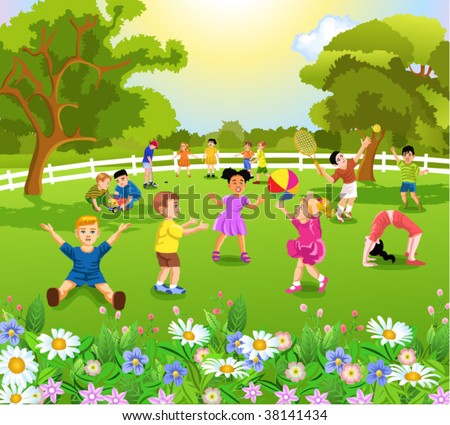 Children Playing In The Park Cartoon