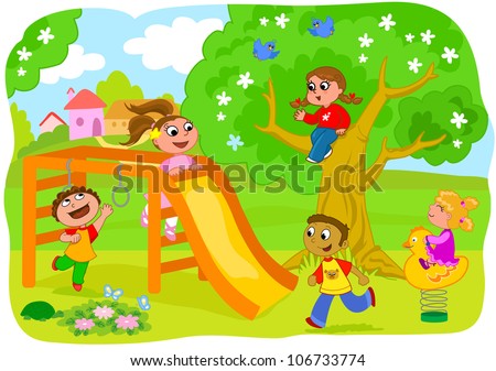 Children Playing In The Park Cartoon