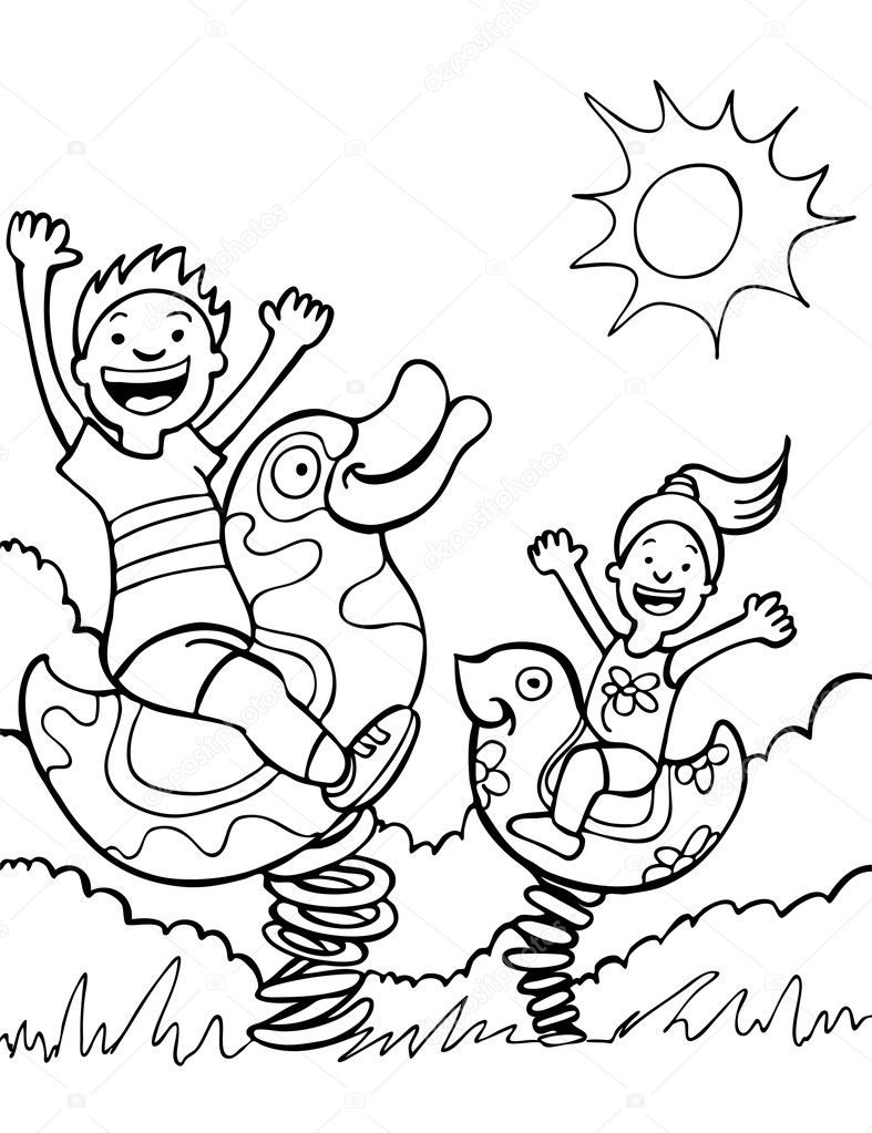 Children Playing In The Park Colouring Pages