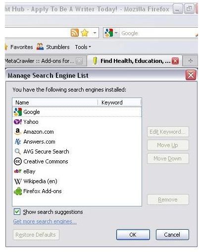 Firefox Manage Search Engines Google