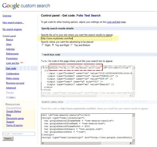 Google Search Box Code