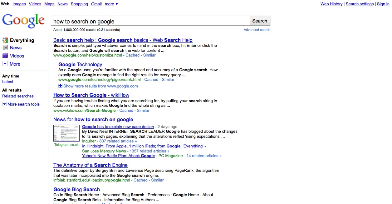 Google Search Page Layout