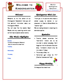 Newsletter Templates For Teachers Kindergarten