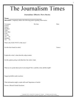 Newspaper Article Format Worksheets