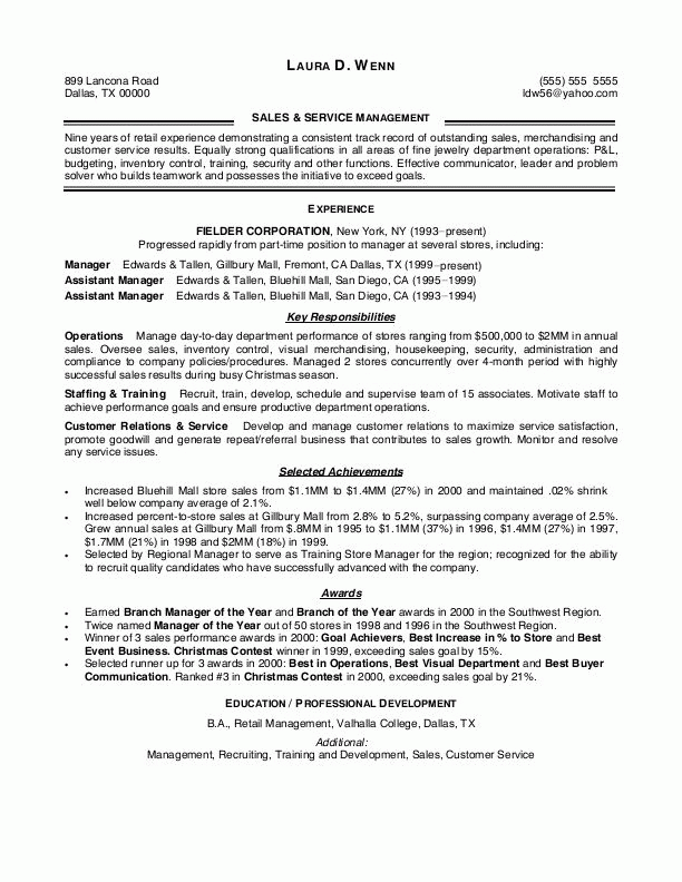 Retail Store Manager Resume Examples